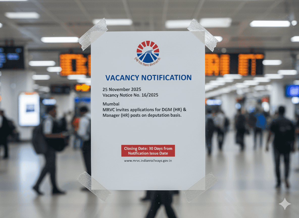 MRVC Invites Applications for DGM and Manager (HR) Posts on Deputation Basis