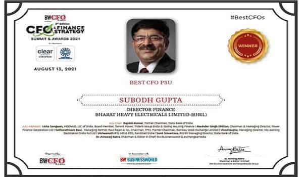 Mr. Subodh Gupta, Director-Finance, BHEL conferred with the Best CFO PSU Award