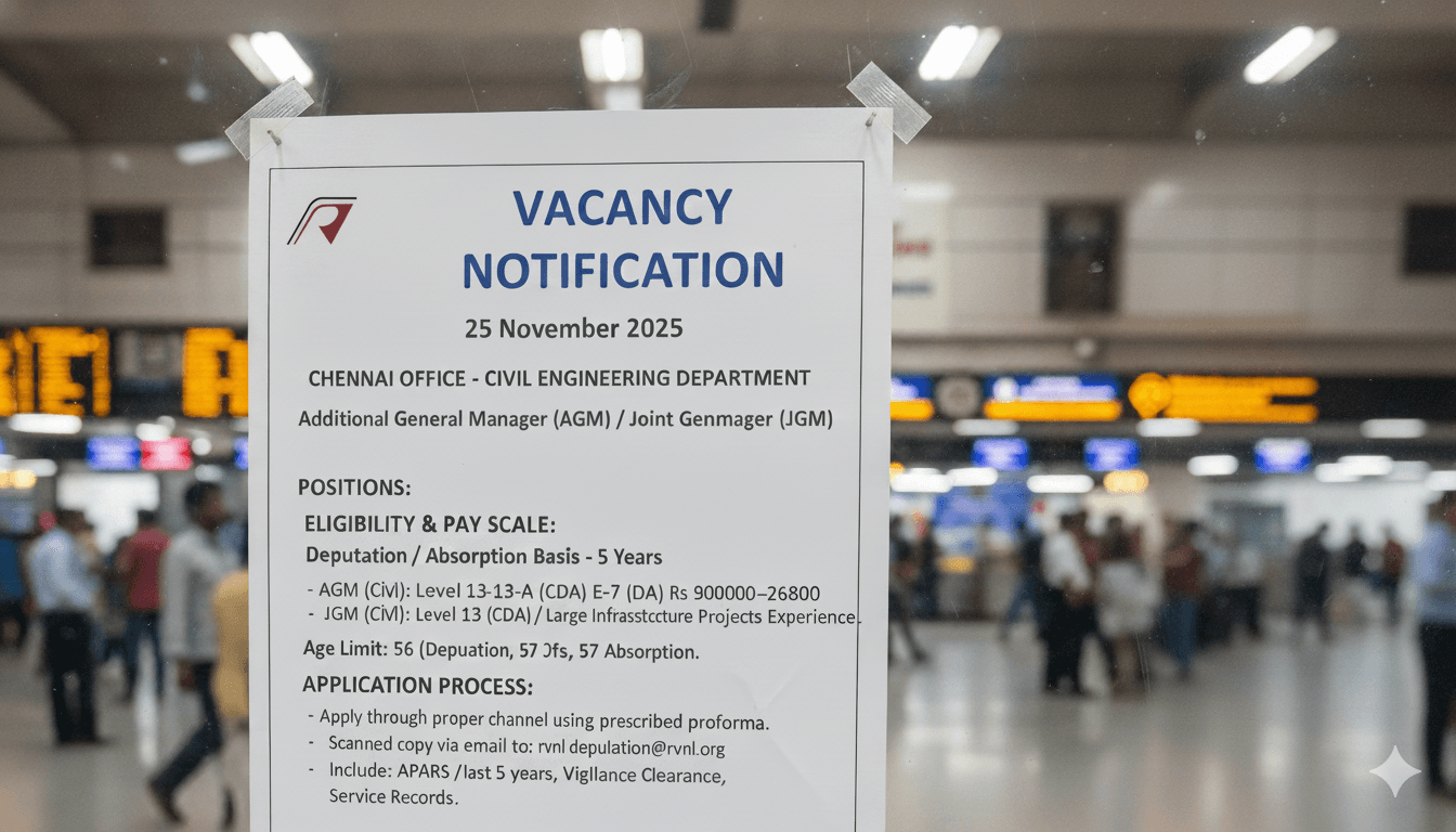 Rail Vikas Nigam Ltd Announces Vacancy for AGM/JGM (Civil) in Chennai