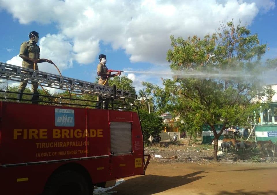 BHEL Tiruchirappalli unit sanitized the neighboring panchayat area 