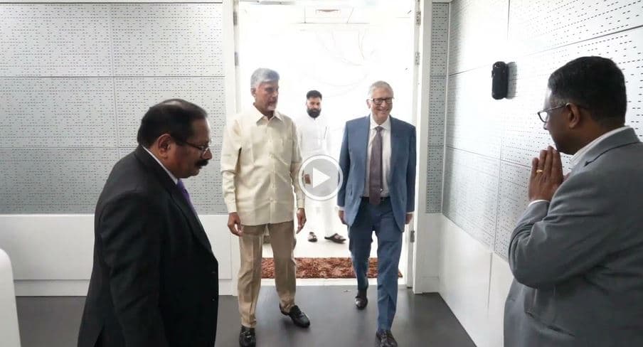Bill Gates along with CM Chandrababu visits RTGS centre in Secretariat Examines tech utilisation in governance