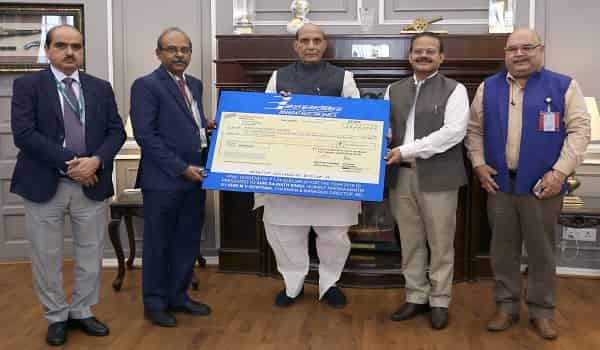 Bharat Electronics Limited presents dividend Cheque to Raksha Mantri Shri Rajnath Singh
