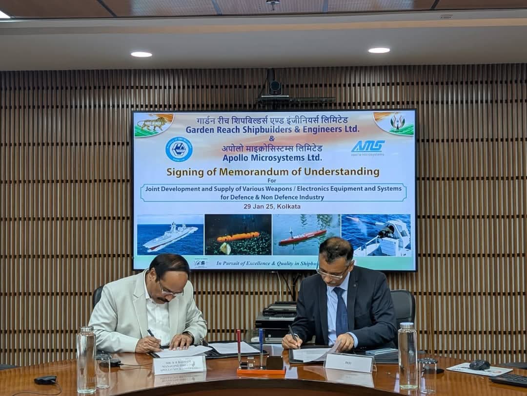 GRSE signs MoU with Apollo Micro System for strategic collaboration on Advanced Weapons