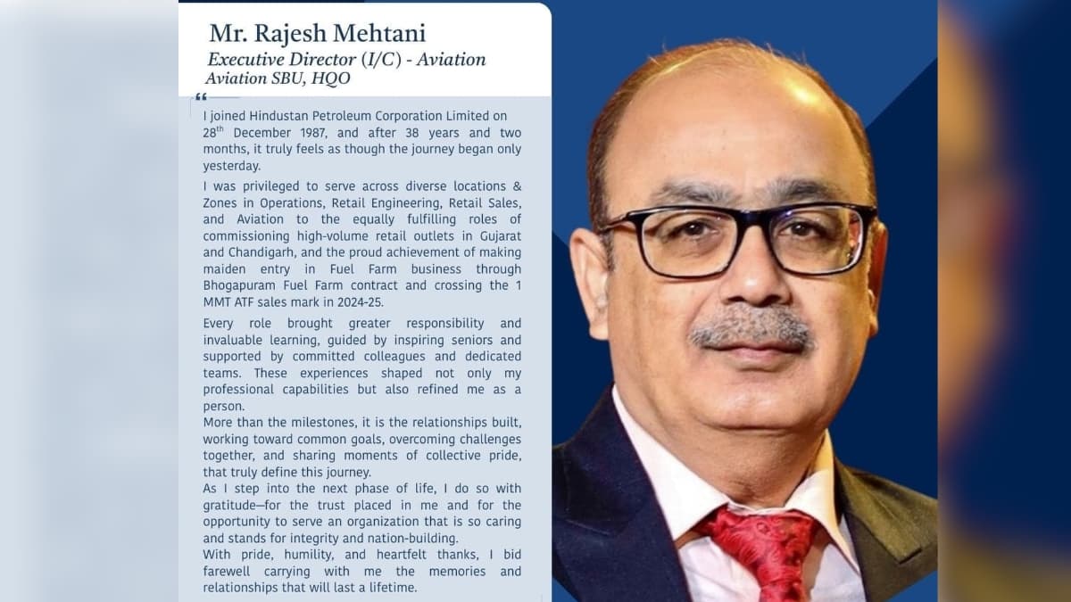 HPCL Bids Farewell to Rajesh Mehtani, Executive Director – Aviation