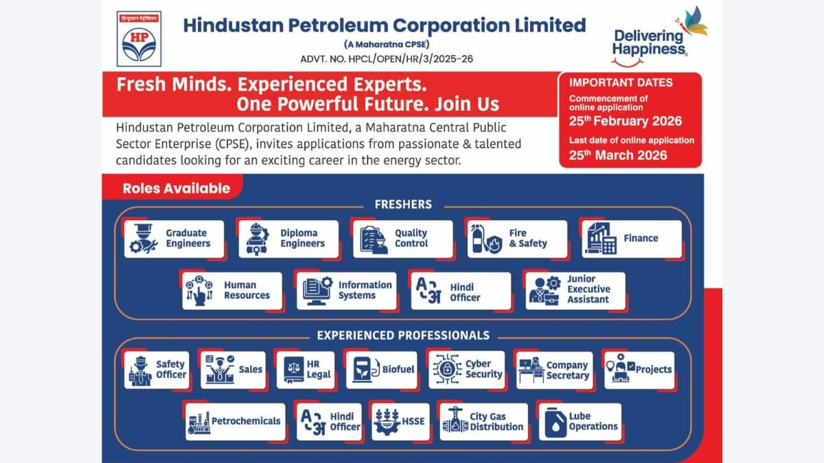HPCL Career Opportunities 2026 | Freshers & Experienced Professionals Apply