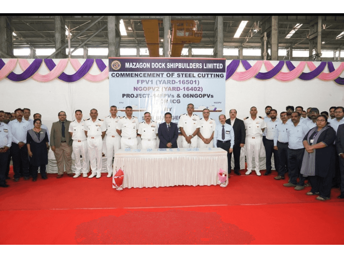 Plate Cutting Ceremony of 14 FPV and six NGOPV built by Mazagon Dock Ltd for ICG held in Mumbai