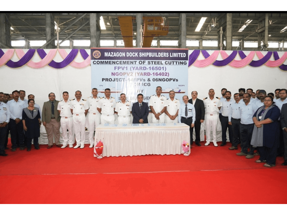 Plate Cutting Ceremony of 14 FPV and six NGOPV built by Mazagon Dock Ltd for ICG held in Mumbai