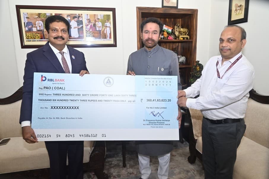 Cmd Nlc India Hands Over Rs.360 Crore Interim Dividend To Honourable Minister Of Coal & Mines, Shri G. Kishan Reddy Garu