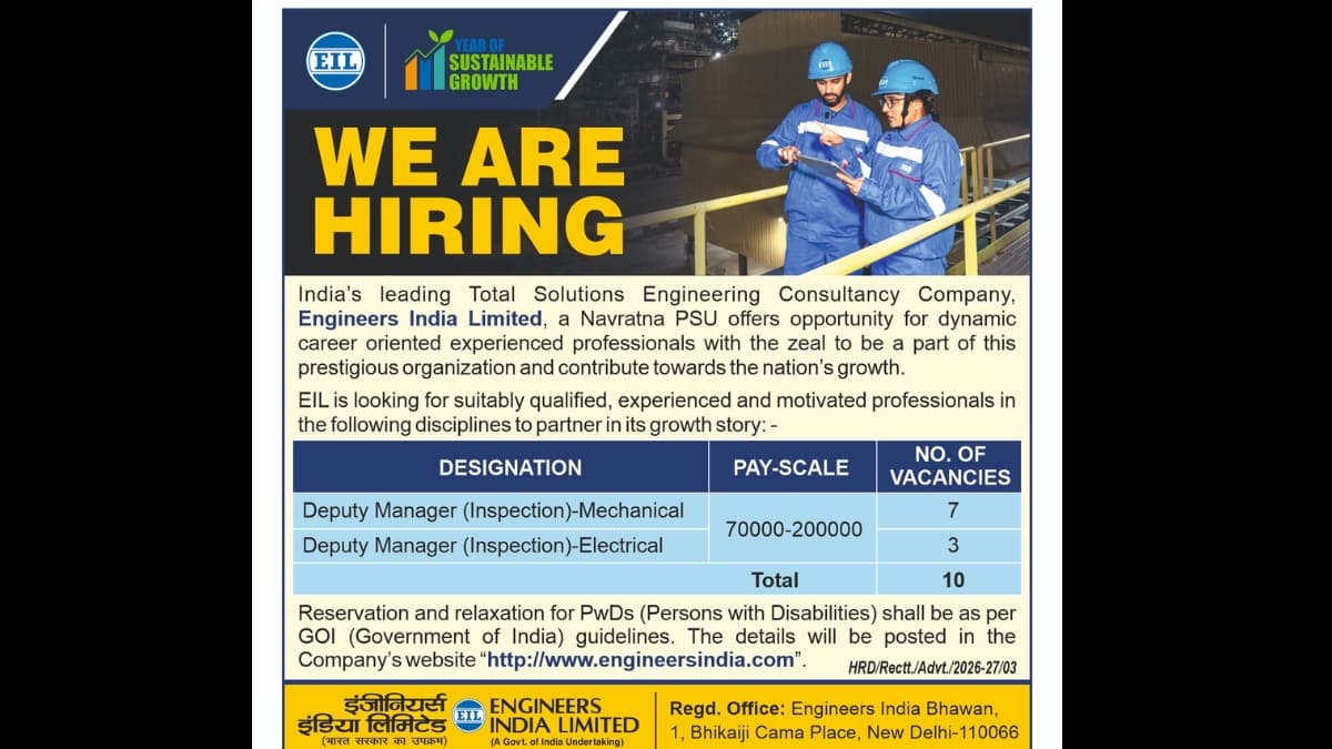 Engineers India Limited Hiring Deputy Managers for Inspection Roles – 10 Vacancies Announced