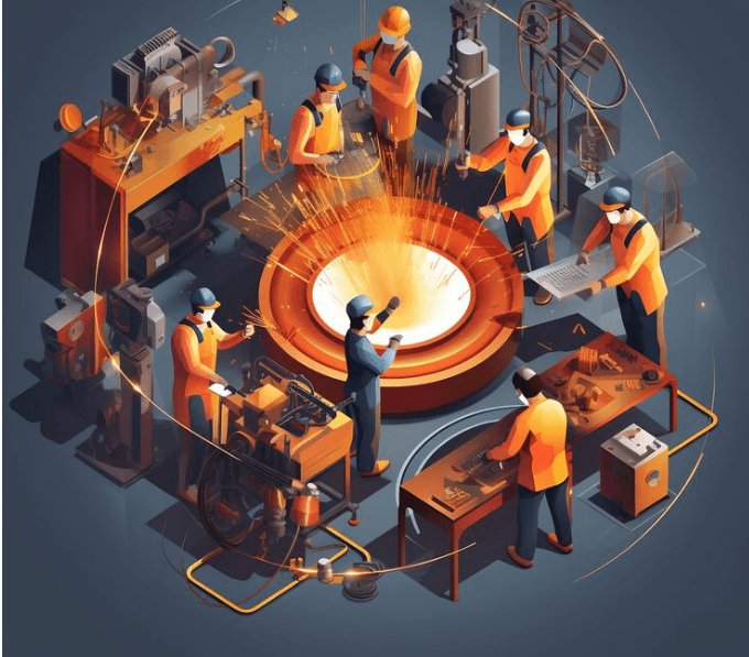 Skilled workers assembling railway wagons at Burn Standard’s plant.