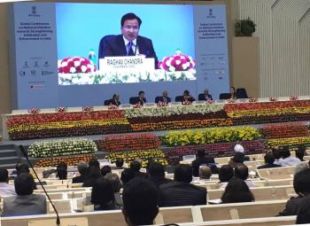 Chairman NHAI Shri  Raghav Chandra speaking at Global Conference on National Initiatives towards Strengthening Arbitration and Enforcement in India at Vigyan Bhawan