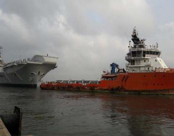 INS VIRAAT is being towed by SCI Mukta from Cochin