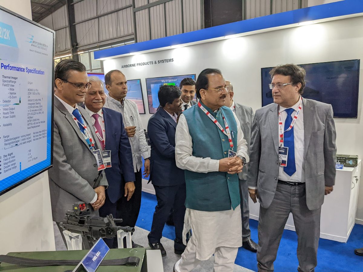 State Defence Minister Ajay Bhatt visits BEL Stall at Defexpo2022