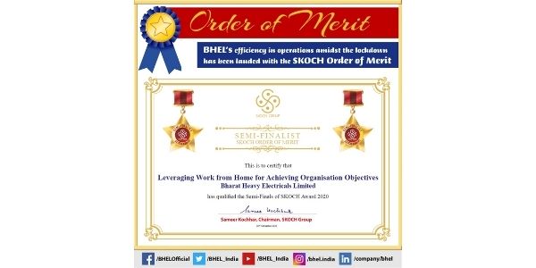 BHEL lauded with SKOCH Order of Merit