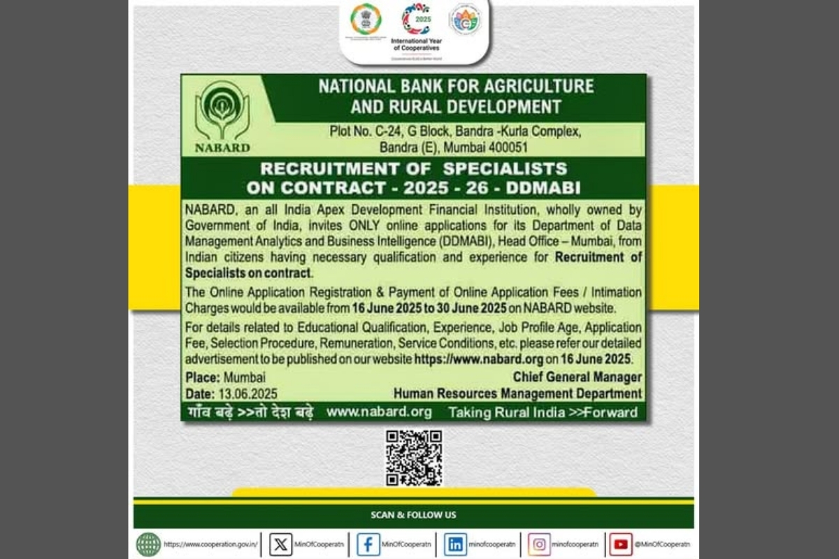 NABARD Opens Applications for Specialist Roles in Data Management and Business Intelligence (2025-26)