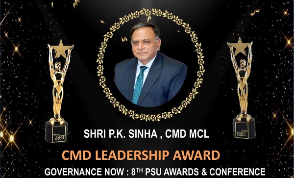 MCL CMD Shri PK Sinha received CMD Leadership Award at Governance Now 8th PSU Awards
