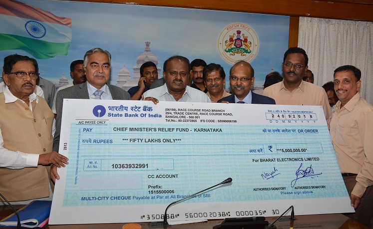 BEL Contributes Rs. 50 Lakhs to Karnataka CM s Flood Relief Fund 