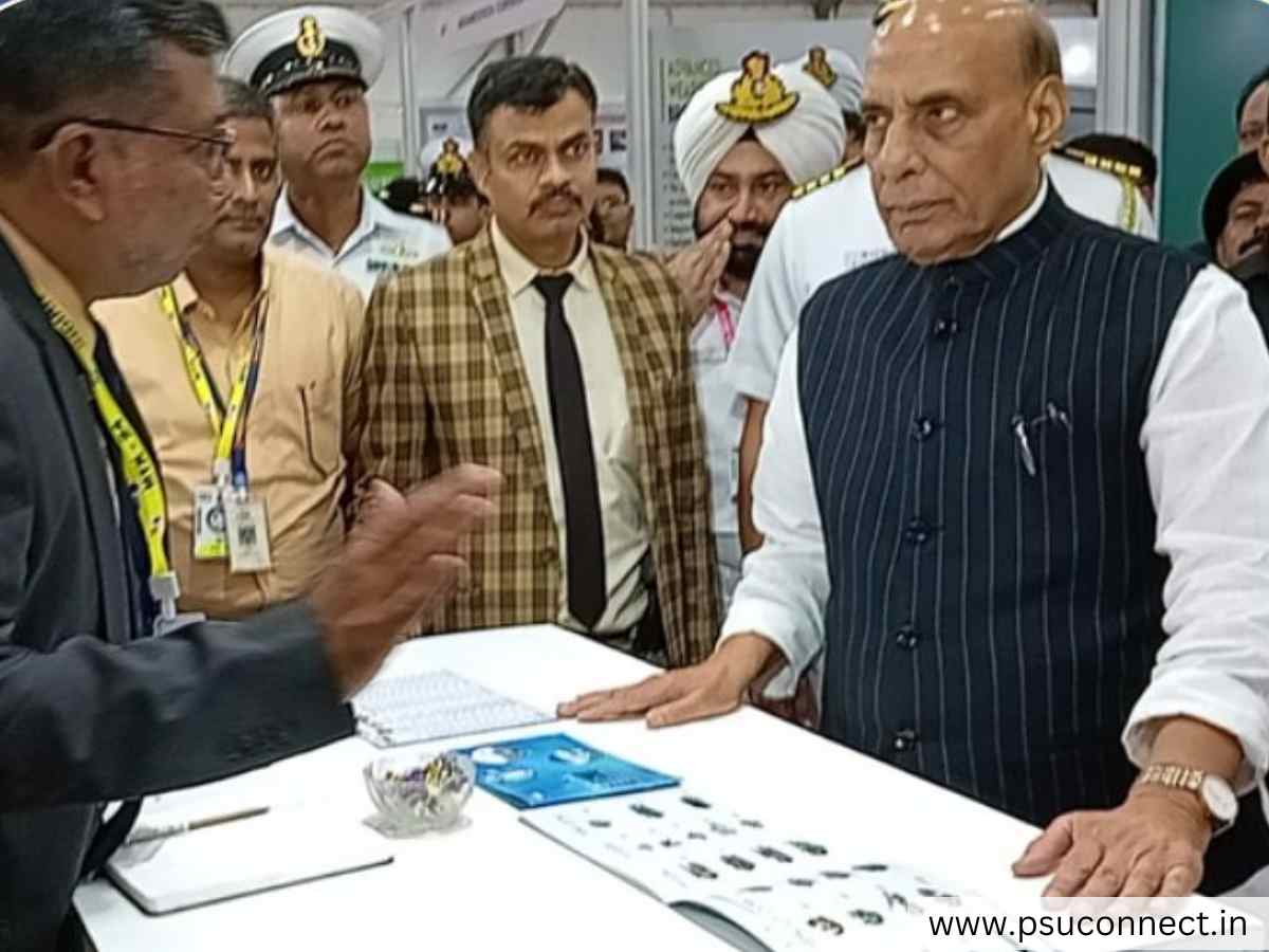 Defence Minister Rajnath Singh visits BEML pavilion during MILAN 2024