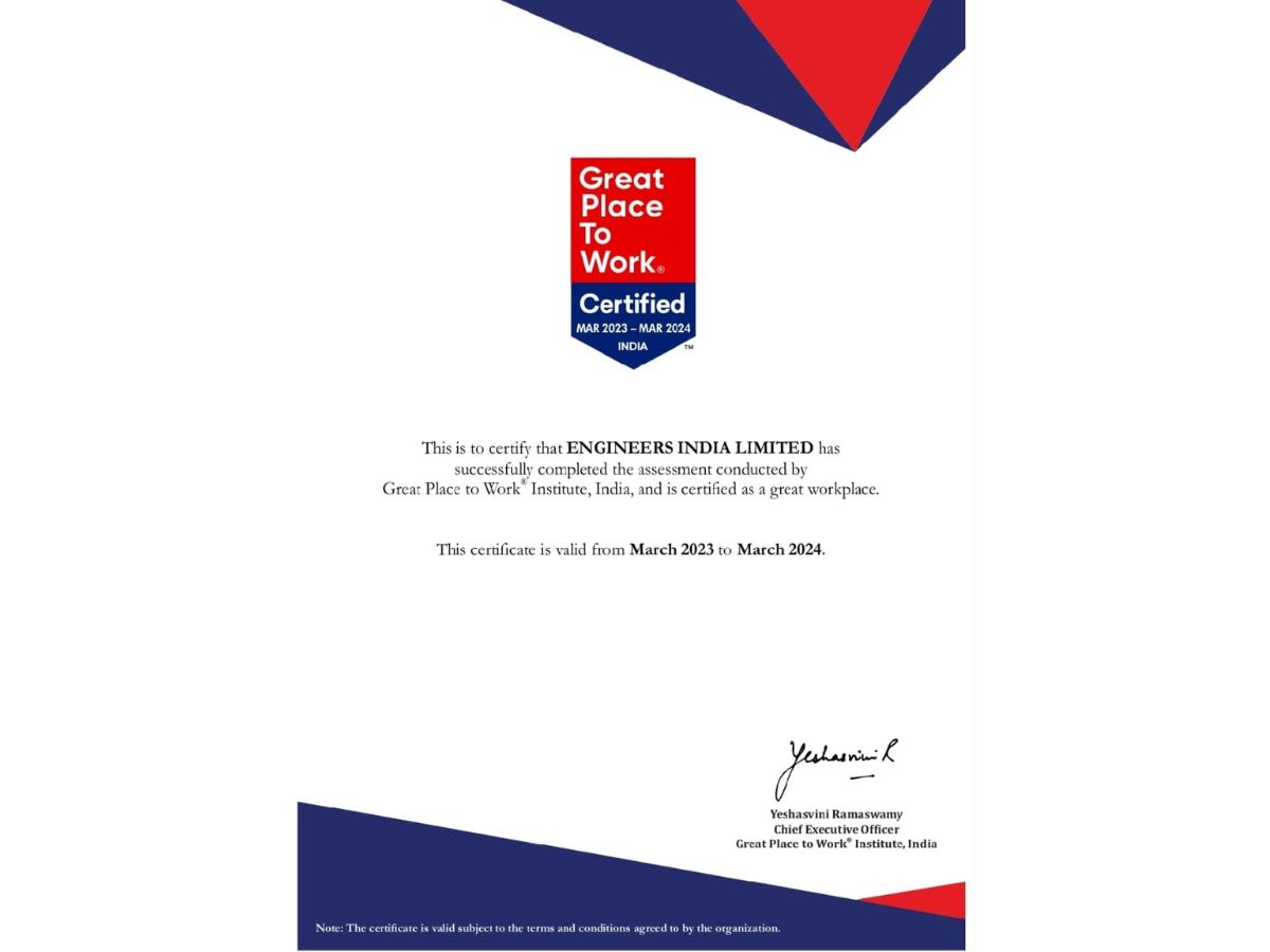 Engineers India Limited Certified 'Great Place to Work'