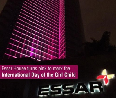 Essar House turns pink to mark the International Day of Girl Child