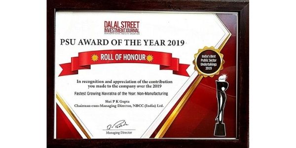 CMD NBCC Shri P K Gupta conferred Roll of Honour- PSU Award of the Year 2019