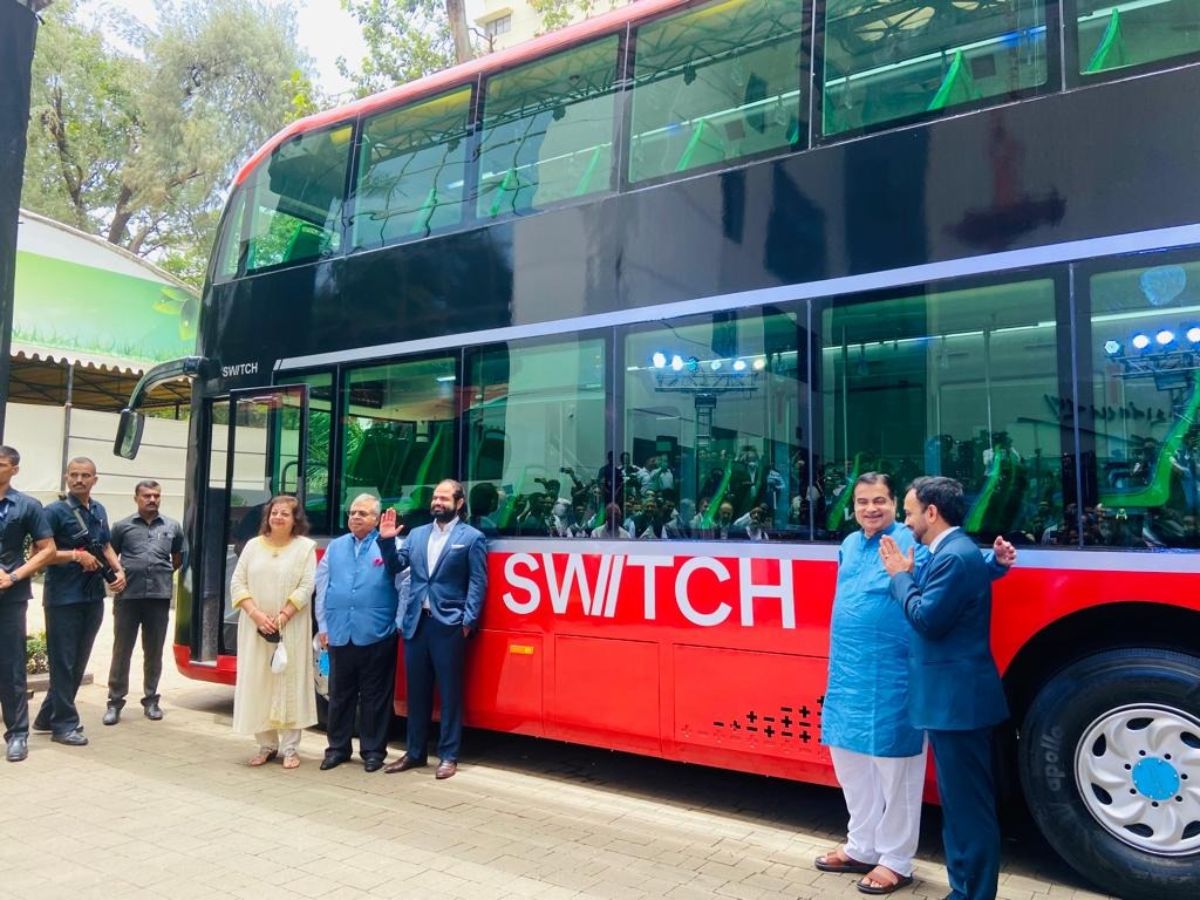 Nitin Gadkari launches Ashok Leyland Electric Double Decker Bus in Mumbai