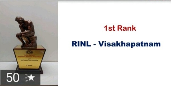 RINL bagged first prize for Excellence in Suggestion Scheme