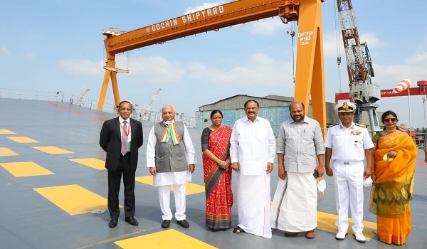 Venkaiah Naidu visited Indigenous Aircraft Carrier Vikrant being built by CSL