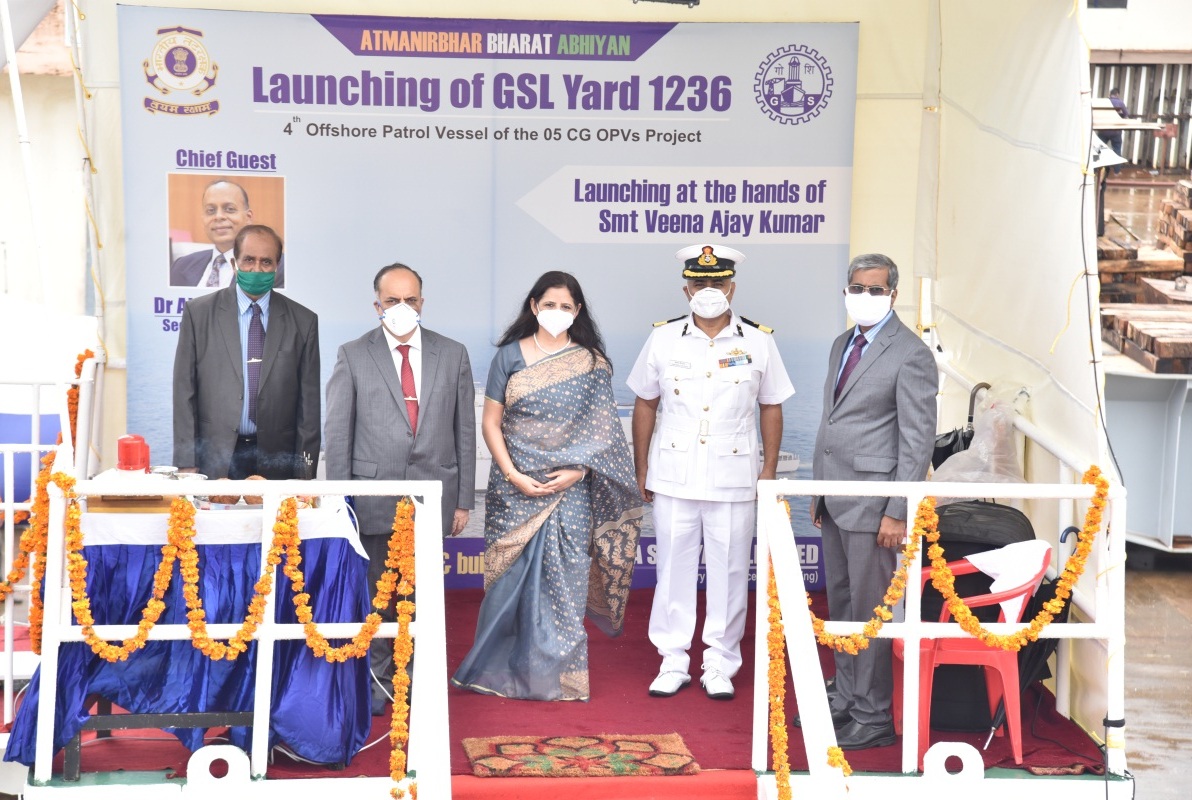 The 4th Offshore Patrol Vessel ICGS Sarthak fitted with indigenous Gear Box launched by GSL  