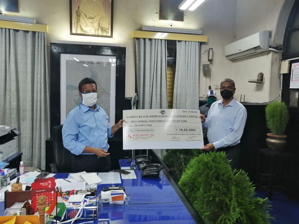 GRSE contributed rs 10 lakhs to the West Bengal state emergency relief fund