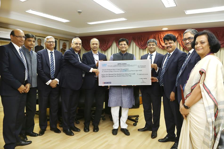 NTPC pays Interim Dividend of Rs. 2,152.07 crore for FY 2016-17