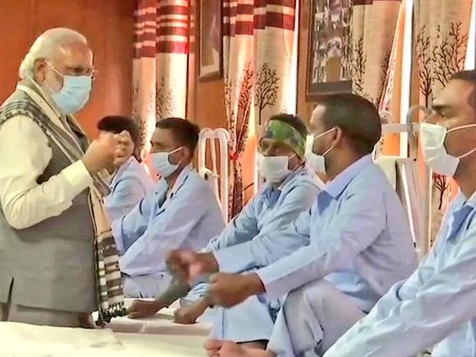 PM Modi meets injured soldiers of Galwan valley in Nimu Ladakh