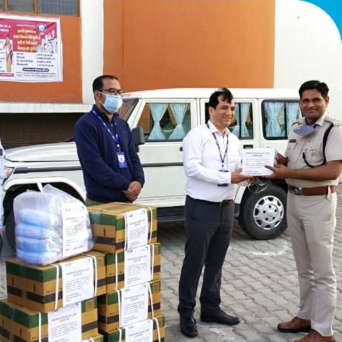 SBI team handed over 210 bottles of hand sanitisers at Chandigarh
