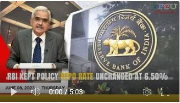 RBI Kept policy repo rate unchanged at 6.50% | Today's Top News| June 08, 2023 | india | psuconnect